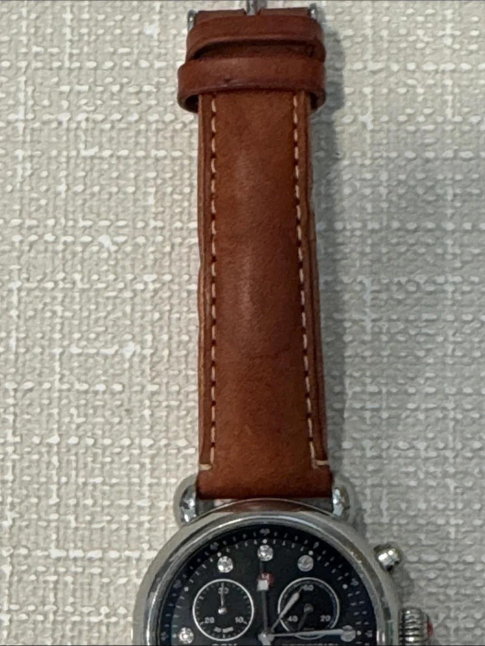 Michele CSX 36 Women’s Watch with Black Diamond Dial and Leather Strap